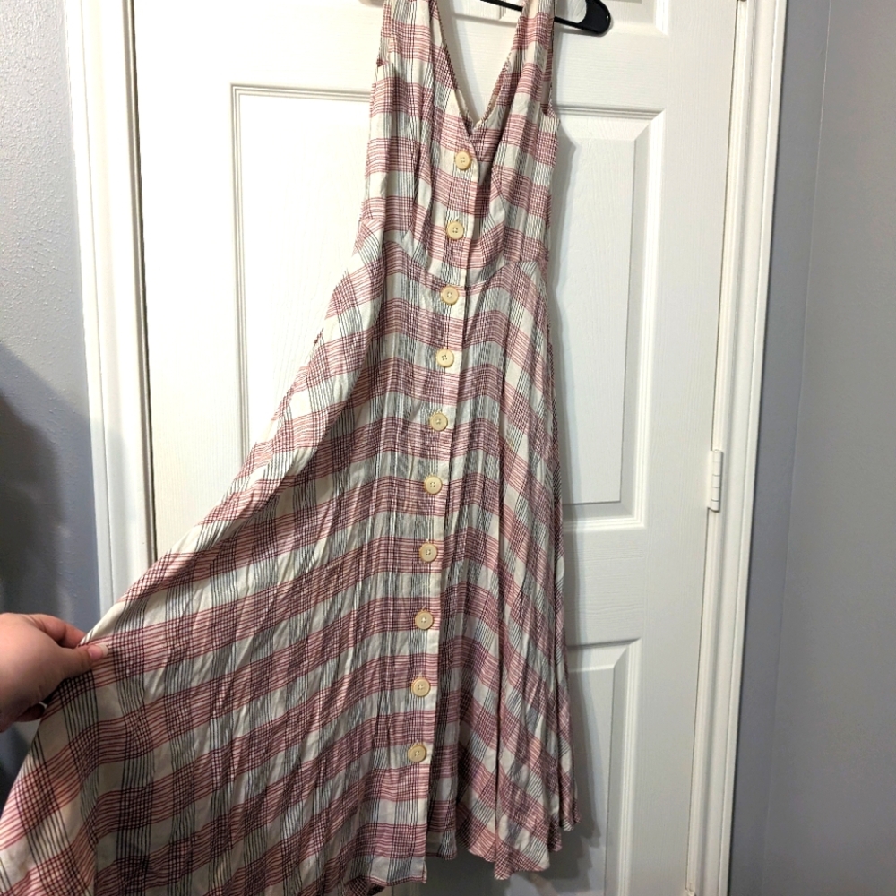 Veronica Beard Vintage floor length button up dress with pockets v neck straps